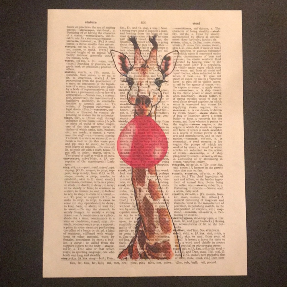 Giraffe Blowing Bubbles- Dictionary Page- Print